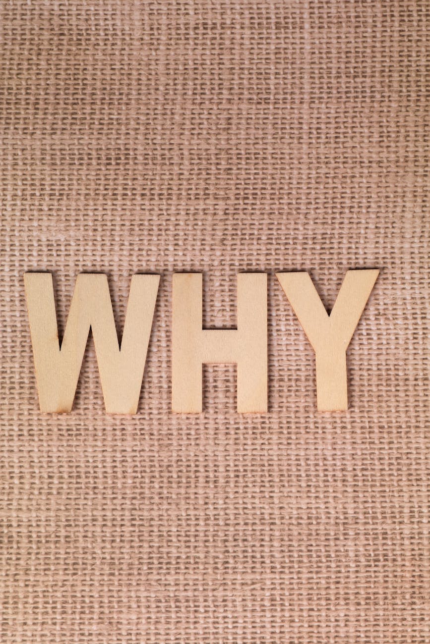 Wooden letters spelling 'WHY' placed against a textured burlap background, offering a rustic and contemplative feel.